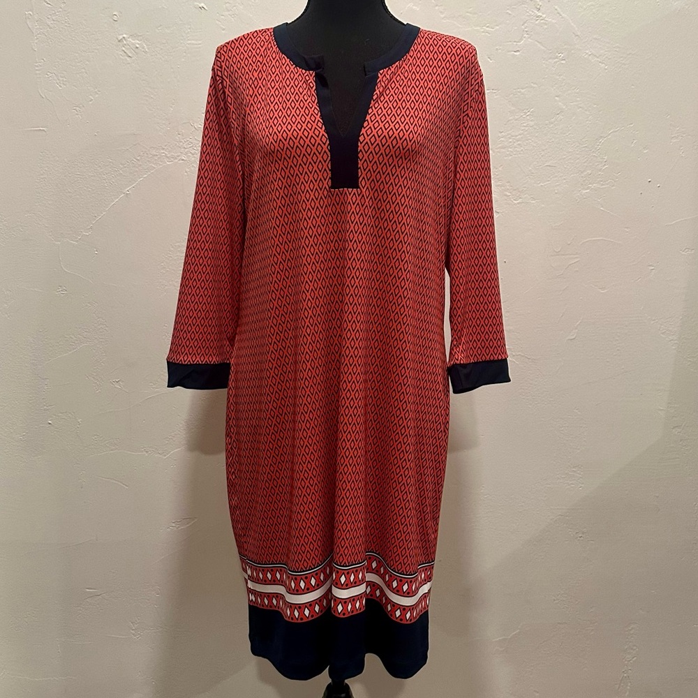 Banana Republic Red & Navy Blue Diamond Print Midi Dress — Size Large